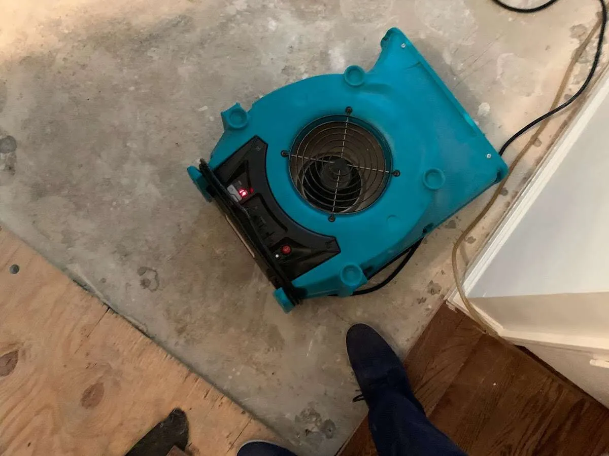 Air mover drying subfloor during Leak Detection & Repair in Citrus Hills